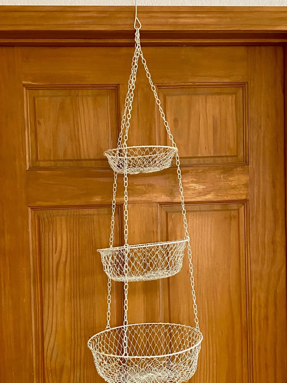 Vintage 3 Tier Wire Hanging Fruit Basket Collapsible Kitchen Storage OFF WHITE